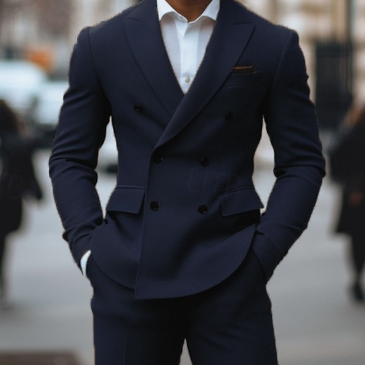 Costume homme 2 pièces, cérémonie/travail, coupe ajustée, croisé, 6 boutons, pour soirée/galas