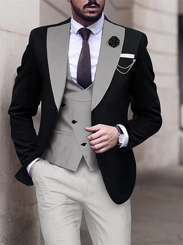 Costume homme 3 pièces, patchwork, coupe ajustée, droit, 2 boutons, pour mariage/galas