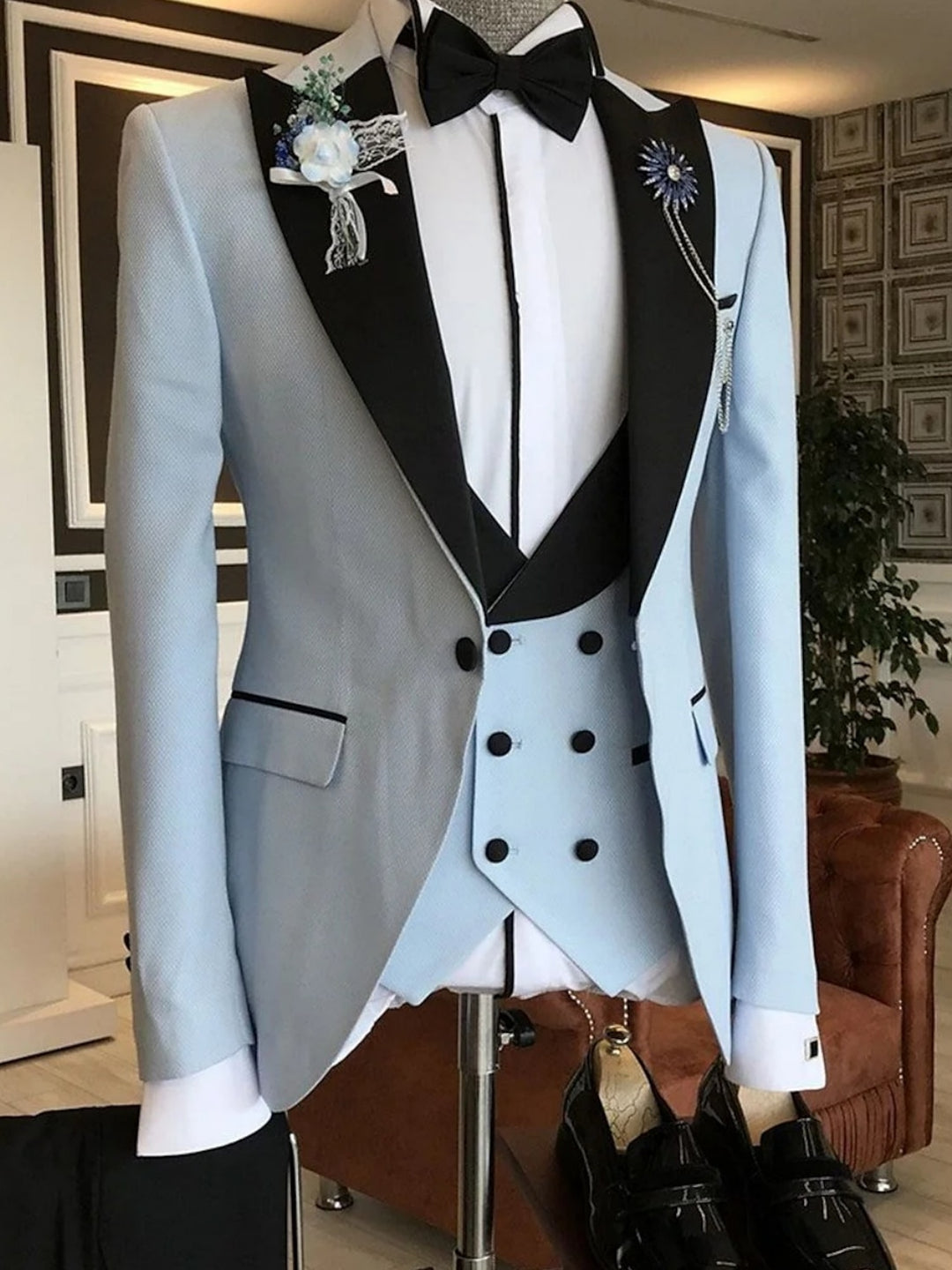 Costume homme 3 pièces, uni, revers pointus, coupe ajustée, droit, pour mariage/galas