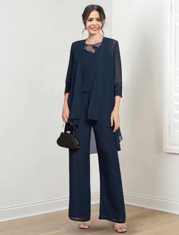 Tailleur-Pantalon en Mousseline de Soie avec Veste pour Mère de la Mariée