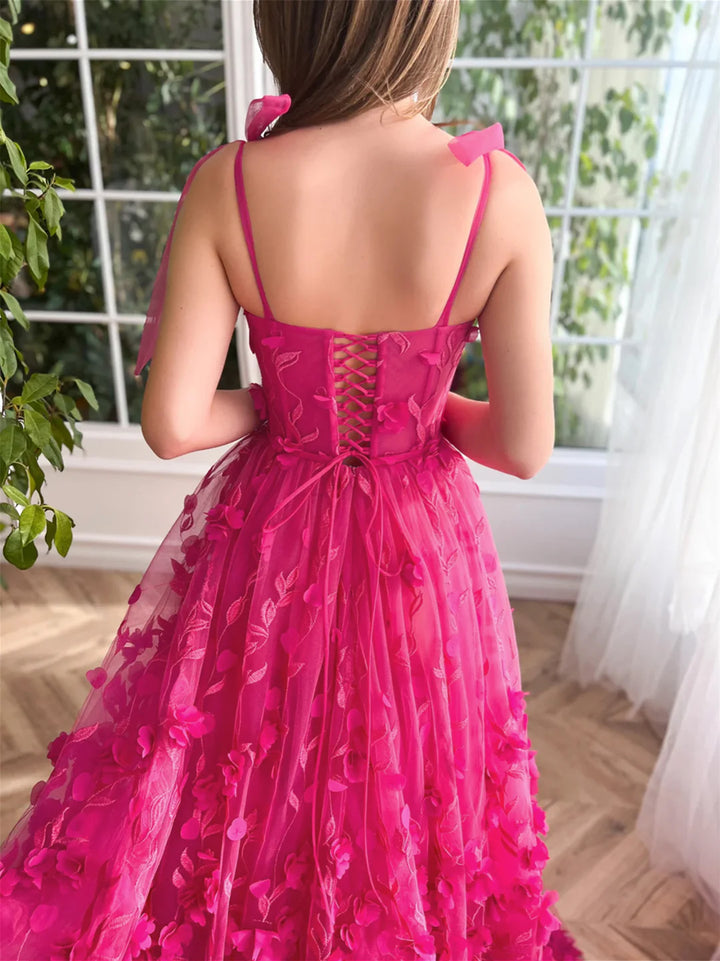 Robe de Bal Longue à Bretelles Spaghetti de Forme Trapèze/Princesse avec Fente Sur le Côté