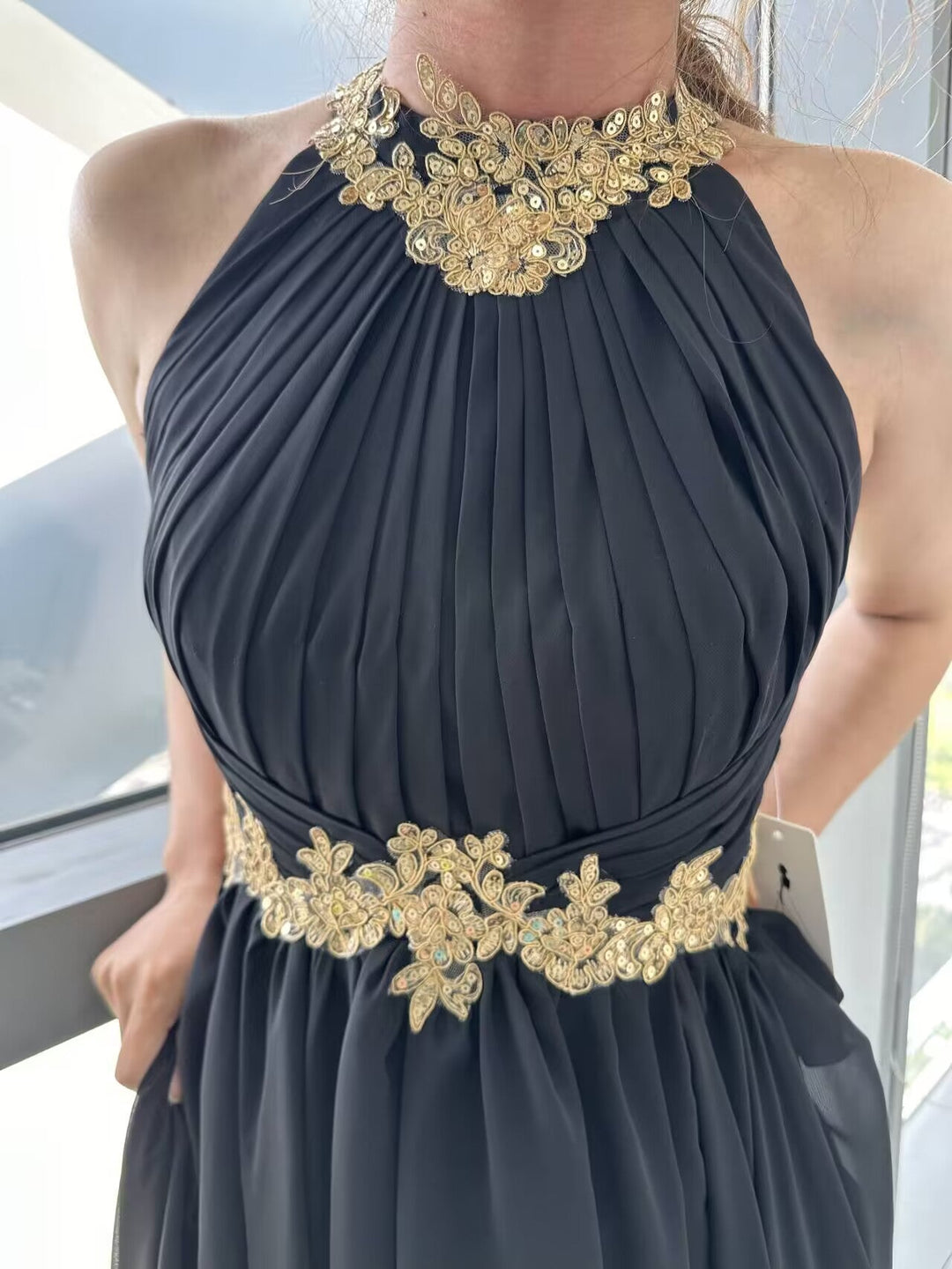 Robe de Soirée Trapèze/Princesse Sans Manches, Col Licou, Longueur Au Sol