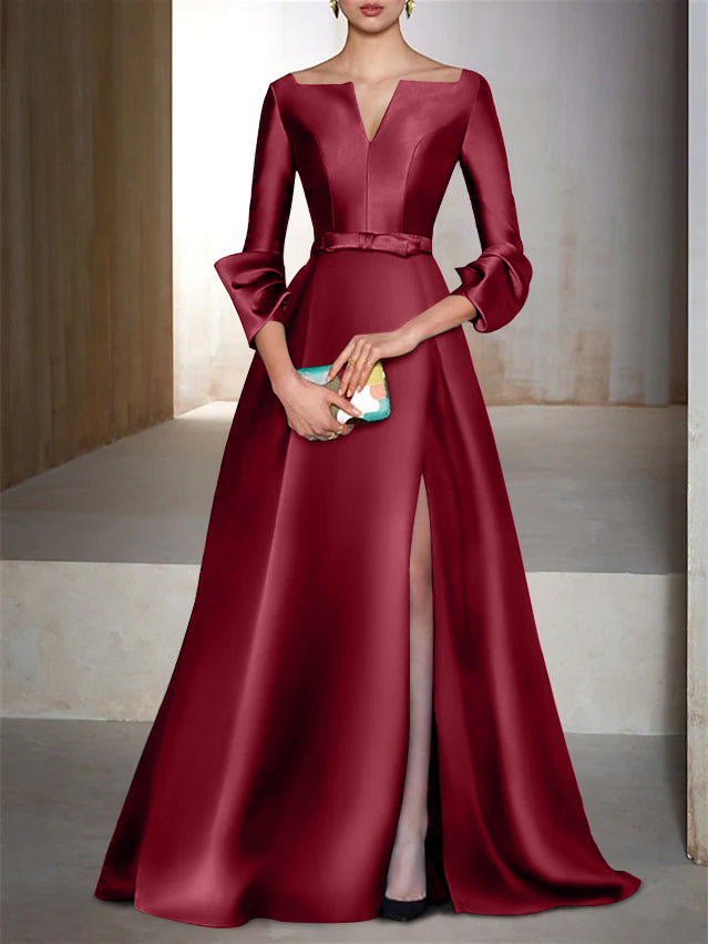 Robe de Soirée Trapèze/Princesse, Longueur Au Sol, Manches Longues, Col en V