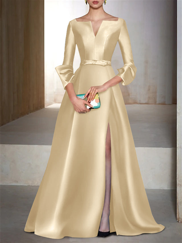 Robe de Soirée Trapèze/Princesse, Longueur Au Sol, Manches Longues, Col en V