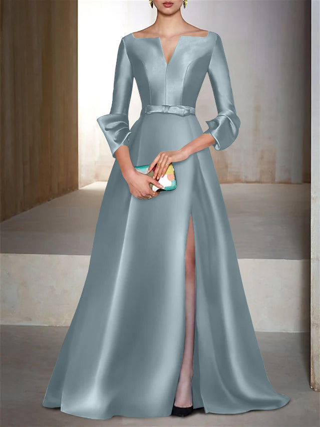 Robe de Soirée Trapèze/Princesse, Longueur Au Sol, Manches Longues, Col en V