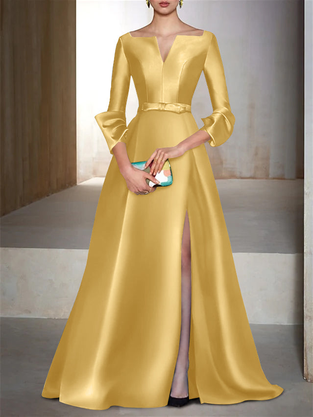 Robe de Soirée Trapèze/Princesse, Longueur Au Sol, Manches Longues, Col en V