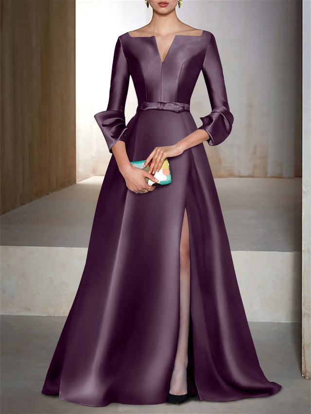 Robe de Soirée Trapèze/Princesse, Longueur Au Sol, Manches Longues, Col en V