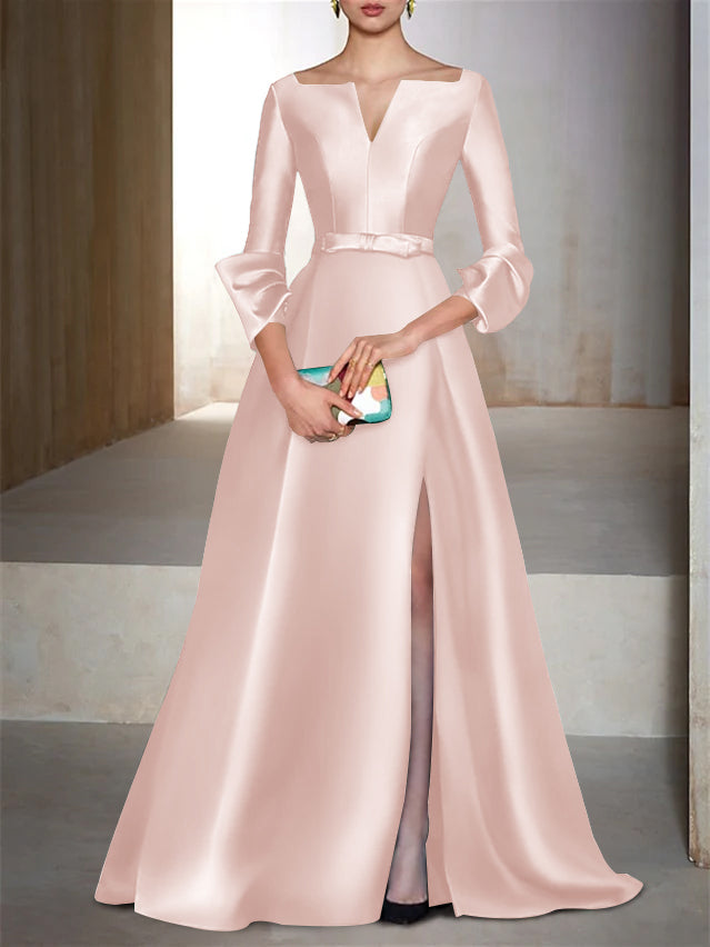 Robe de Soirée Trapèze/Princesse, Longueur Au Sol, Manches Longues, Col en V