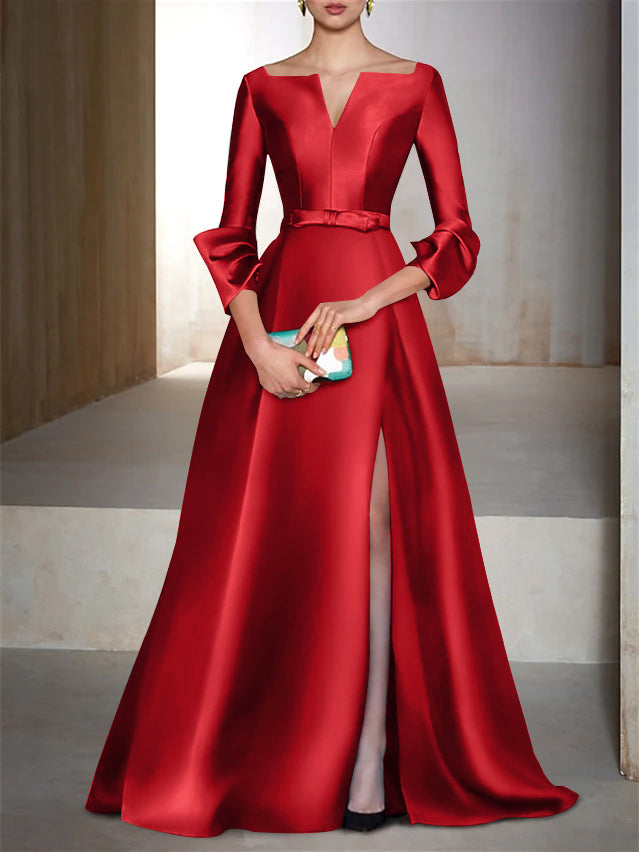 Robe de Soirée Trapèze/Princesse, Longueur Au Sol, Manches Longues, Col en V