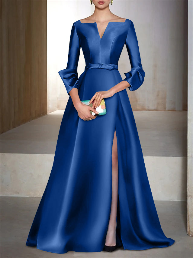 Robe de Soirée Trapèze/Princesse, Longueur Au Sol, Manches Longues, Col en V