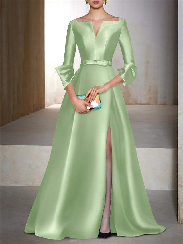 Robe de Soirée Trapèze/Princesse, Longueur Au Sol, Manches Longues, Col en V