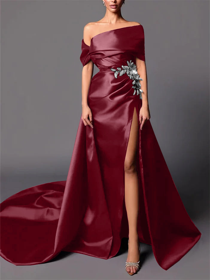 Robe de Soirée Trapèze/Princesse à Épaules Dénudées et Traîne