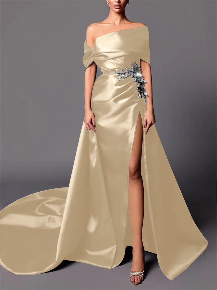Robe de Soirée Trapèze/Princesse à Épaules Dénudées et Traîne