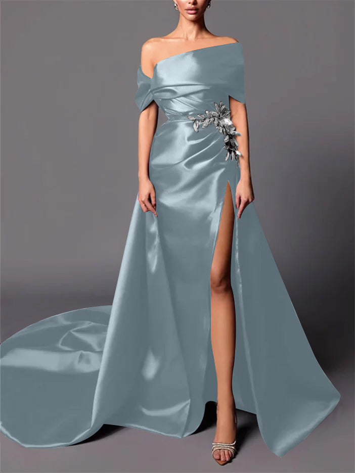 Robe de Soirée Trapèze/Princesse à Épaules Dénudées et Traîne