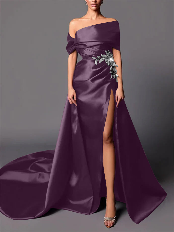 Robe de Soirée Trapèze/Princesse à Épaules Dénudées et Traîne