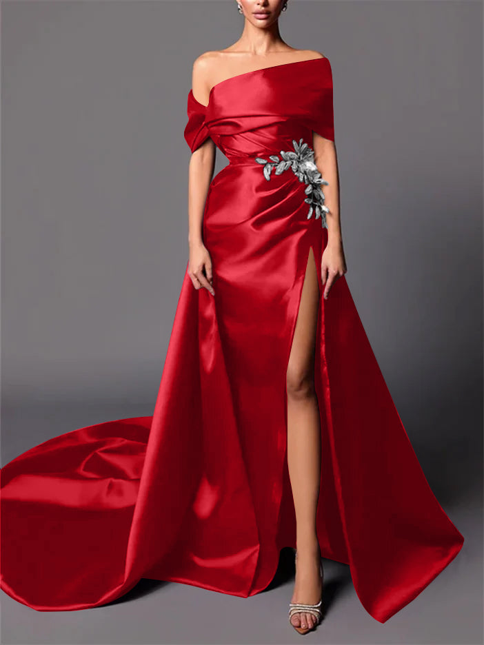 Robe de Soirée Trapèze/Princesse à Épaules Dénudées et Traîne