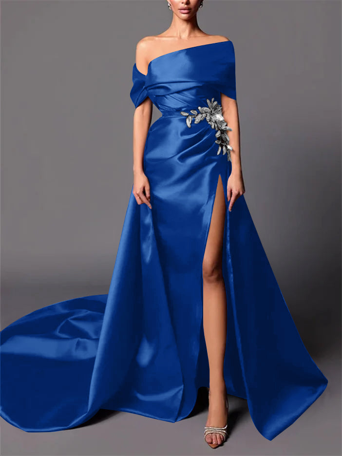 Robe de Soirée Trapèze/Princesse à Épaules Dénudées et Traîne