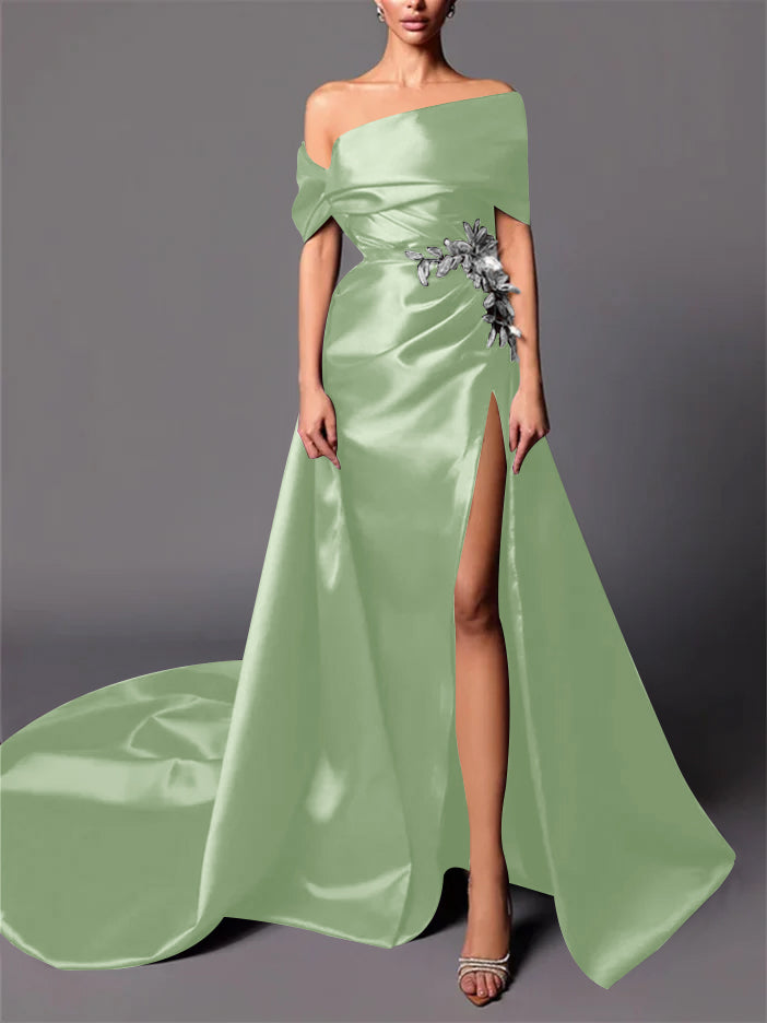 Robe de Soirée Trapèze/Princesse à Épaules Dénudées et Traîne