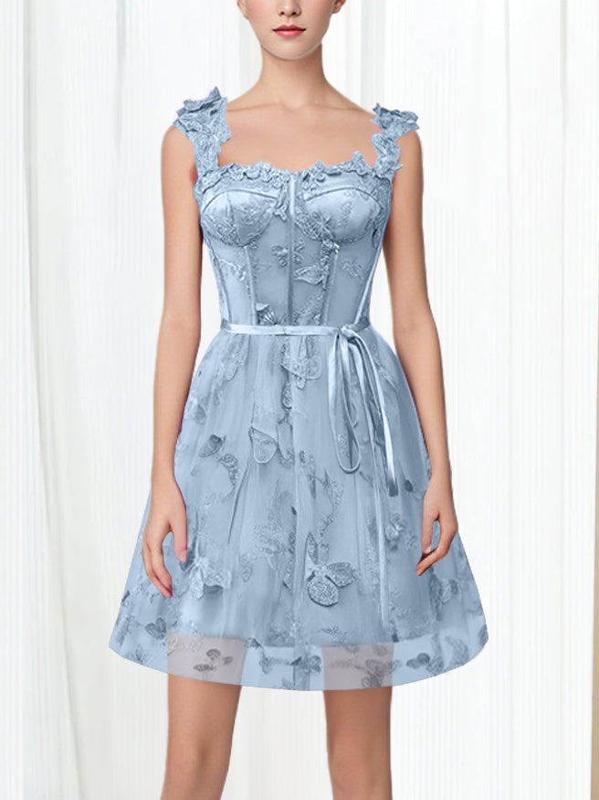 Robe de Soirée Courte/Mini, Coupe A-Line/Princesse, Épaules Dénudées, Sans Manches, avec Broderies, pour Cocktail, Soirée