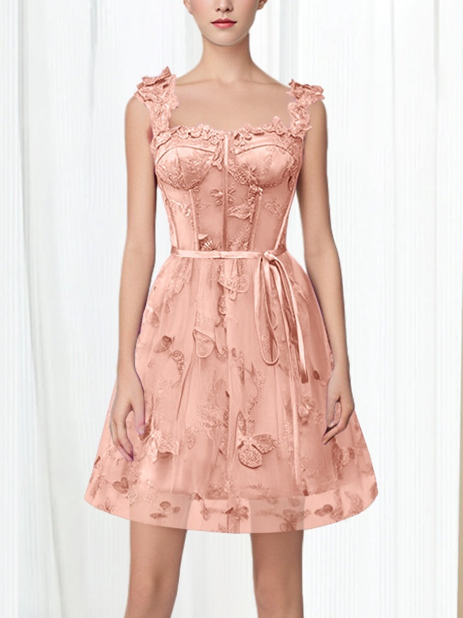 Robe de Soirée Courte/Mini, Coupe A-Line/Princesse, Épaules Dénudées, Sans Manches, avec Broderies, pour Cocktail, Soirée