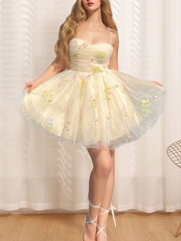 Robe de Soirée Courte/Mini Sans Manches, Coupe Trapèze/Princesse, Décolleté en Cœur, avec Plis et Bretelles