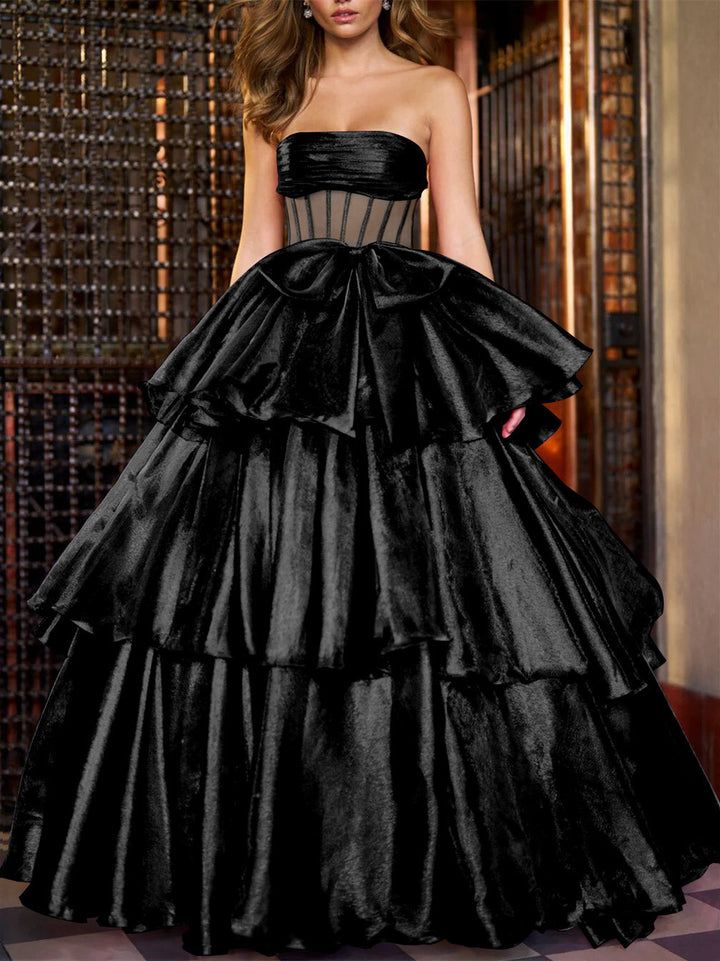 Robe de Soirée Longue Sans Bretelles à Volants