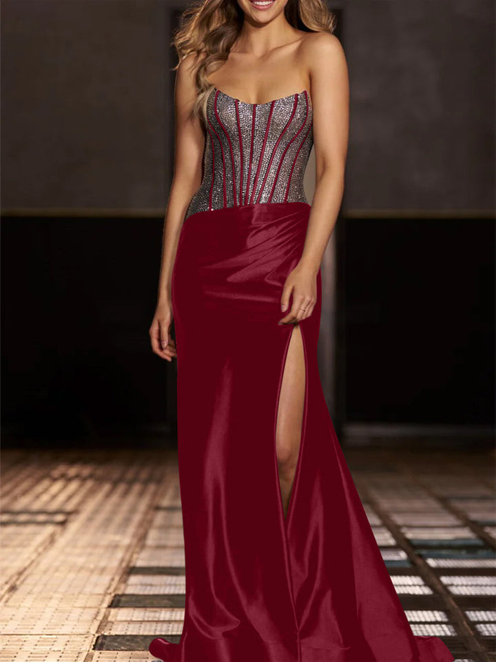 Robe de Soirée Sirène/Trompette Sans Bretelles, Longueur Au Sol, avec Paillettes