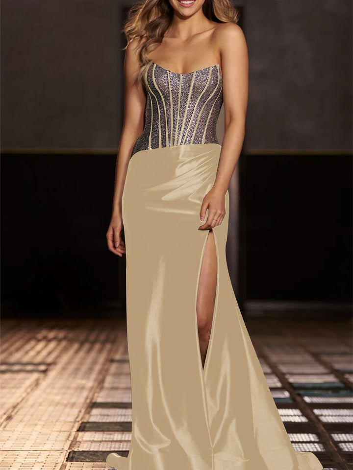 Robe de Soirée Sirène/Trompette Sans Bretelles, Longueur Au Sol, avec Paillettes