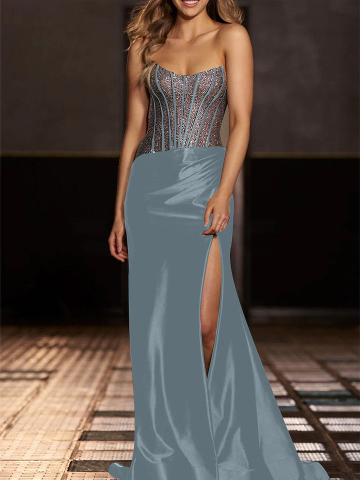 Robe de Soirée Sirène/Trompette Sans Bretelles, Longueur Au Sol, avec Paillettes