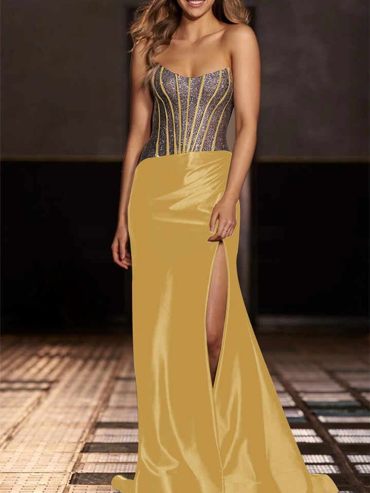 Robe de Soirée Sirène/Trompette Sans Bretelles, Longueur Au Sol, avec Paillettes