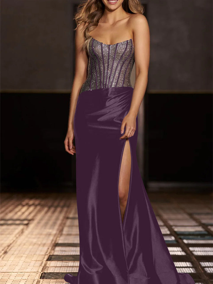 Robe de Soirée Sirène/Trompette Sans Bretelles, Longueur Au Sol, avec Paillettes