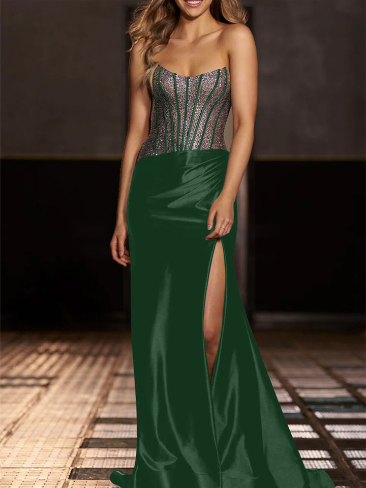 Robe de Soirée Sirène/Trompette Sans Bretelles, Longueur Au Sol, avec Paillettes