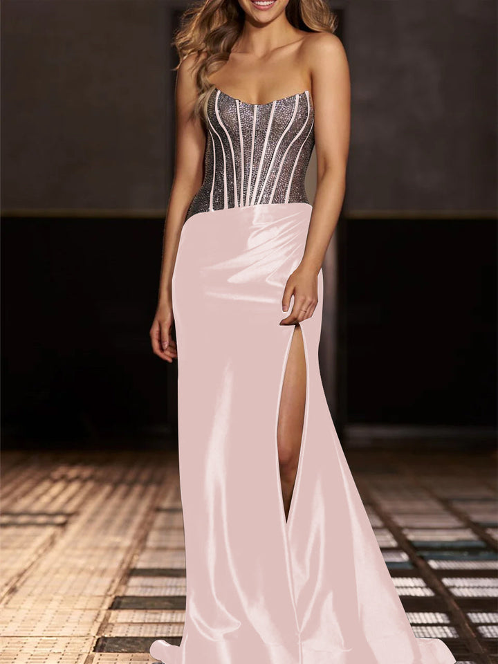 Robe de Soirée Sirène/Trompette Sans Bretelles, Longueur Au Sol, avec Paillettes