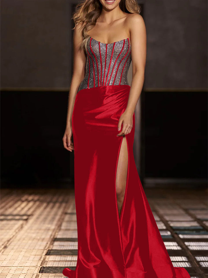 Robe de Soirée Sirène/Trompette Sans Bretelles, Longueur Au Sol, avec Paillettes