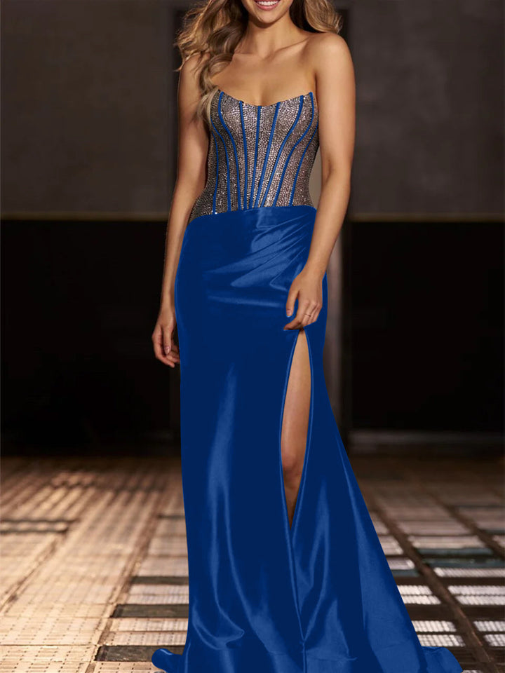 Robe de Soirée Sirène/Trompette Sans Bretelles, Longueur Au Sol, avec Paillettes