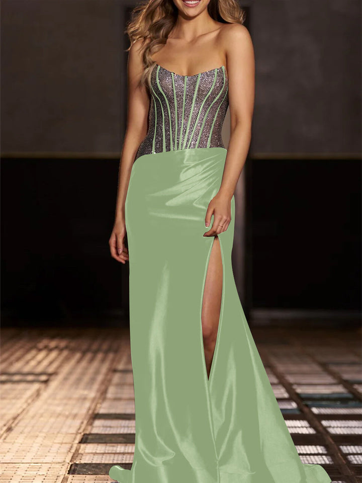 Robe de Soirée Sirène/Trompette Sans Bretelles, Longueur Au Sol, avec Paillettes