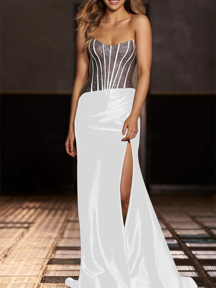 Robe de Soirée Sirène/Trompette Sans Bretelles, Longueur Au Sol, avec Paillettes