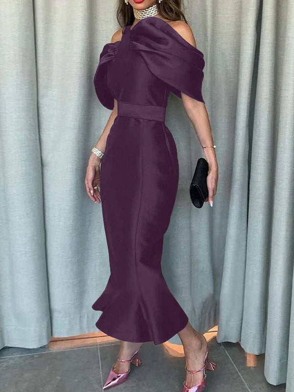 Robe de Soirée Sirène/Trompette à Épaules Dénudées et Longueur Cheville