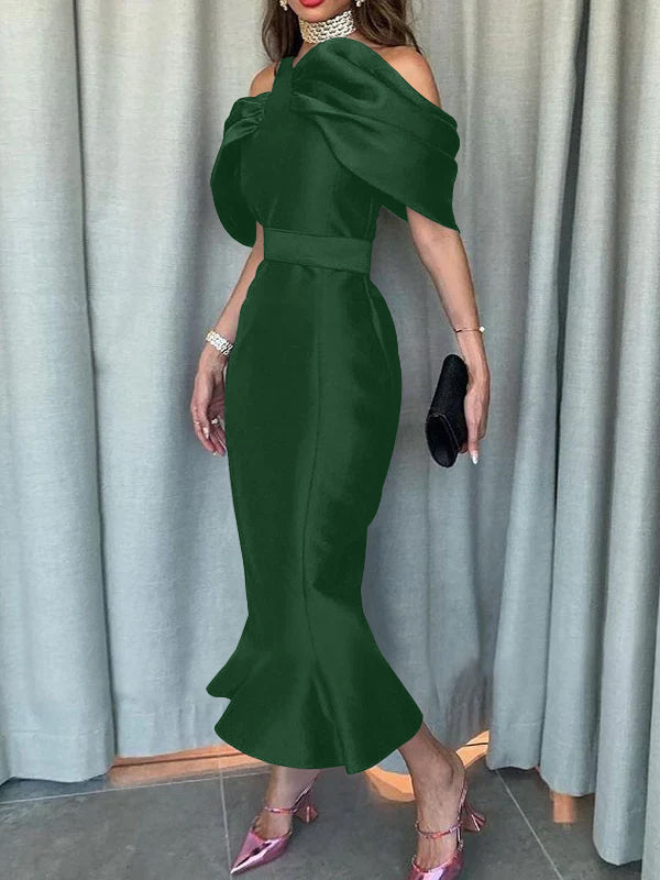 Robe de Soirée Sirène/Trompette à Épaules Dénudées et Longueur Cheville