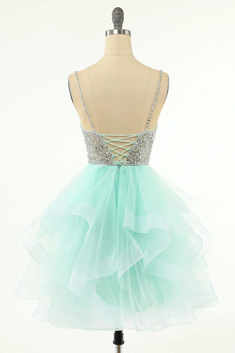 Robe de Soirée Courte/Mini, Coupe A-Line/Princesse, Décolleté Plongeant en V, Sans Manches, Robe de Cocktail, de Bal, de Retour à la Maison