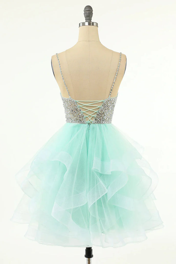 Robe de Soirée Courte/Mini, Coupe A-Line/Princesse, Décolleté Plongeant en V, Sans Manches, Robe de Cocktail, de Bal, de Retour à la Maison