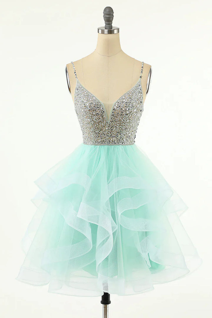 Robe de Soirée Courte/Mini, Coupe A-Line/Princesse, Décolleté Plongeant en V, Sans Manches, Robe de Cocktail, de Bal, de Retour à la Maison