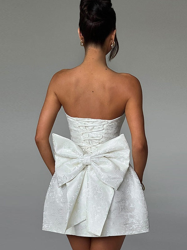 Robe de Soirée Courte/Mini Sans Manches, Coupe Trapèze/Princesse, Sans Bretelles, avec Nœud Papillon, pour Cocktail, Soirée