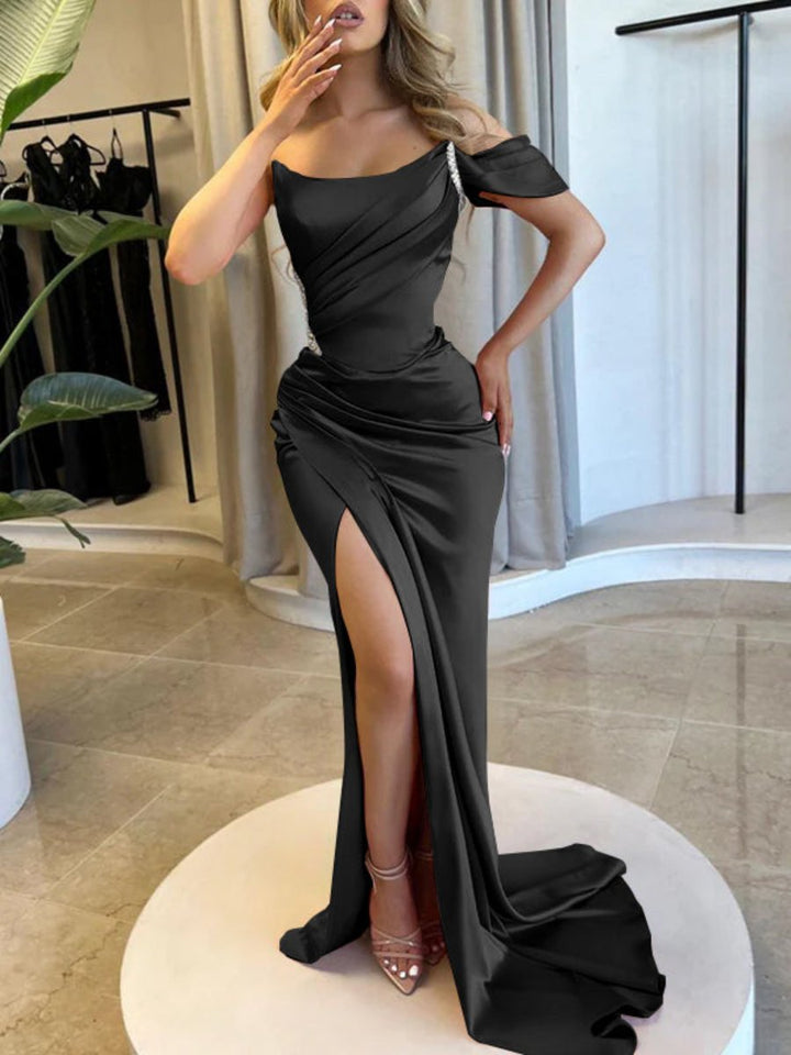 Robe de Bal en Satin Sans Manches à Traîne et Fourreau pour Mère de la Mariée