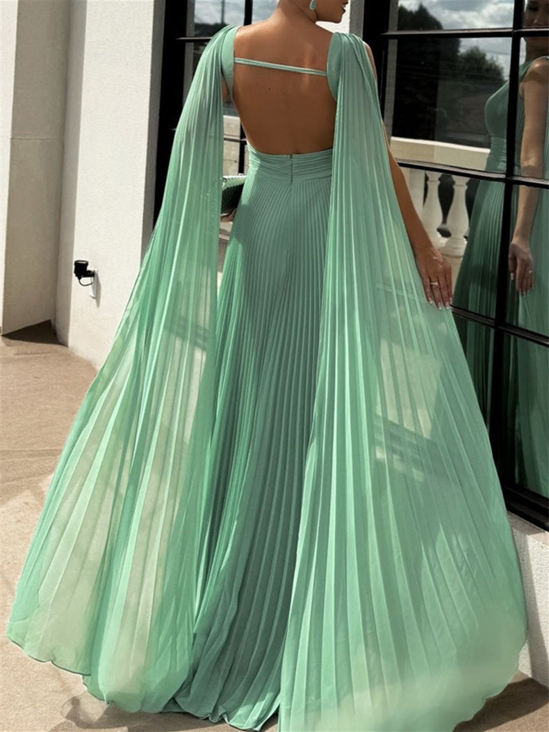 Robe de Soirée Trapèze/Princesse à Encolure Dégagée, Sans Manches, Longueur Au Sol, Froncée