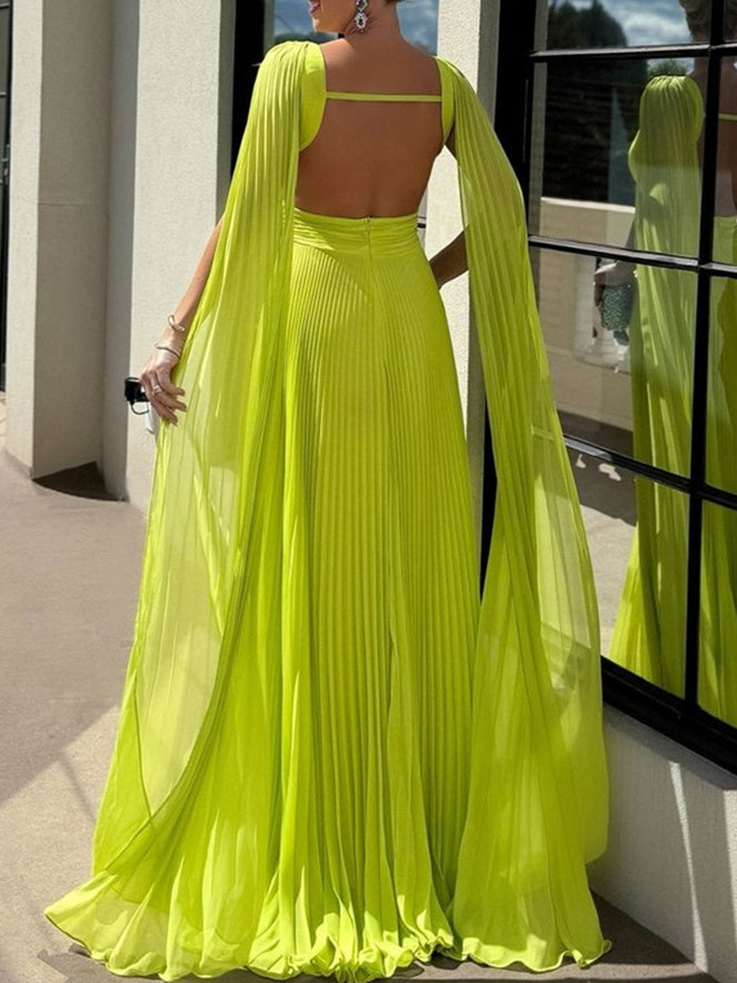 Robe de Soirée Trapèze/Princesse à Encolure Dégagée, Sans Manches, Longueur Au Sol, Froncée
