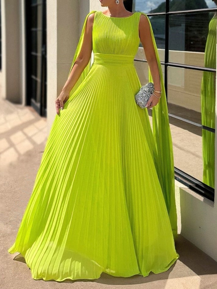 Robe de Soirée Trapèze/Princesse à Encolure Dégagée, Sans Manches, Longueur Au Sol, Froncée