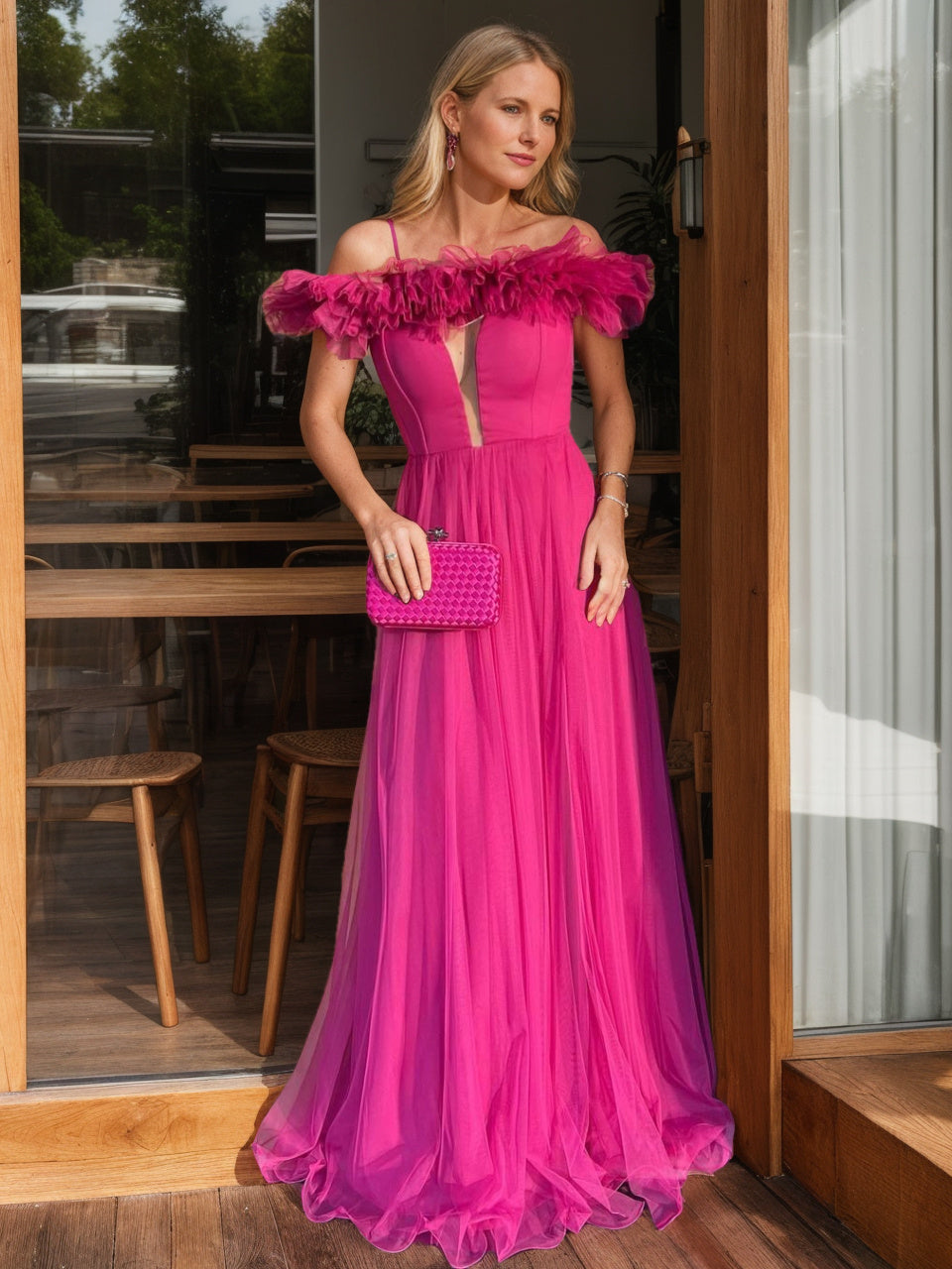 Robe de Soirée Trapèze/Princesse à Épaules Dénudées Sans Manches et Longueur Au Sol