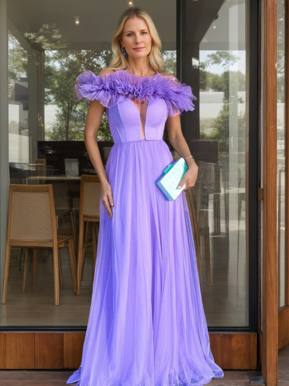 Robe de Soirée Trapèze/Princesse à Épaules Dénudées Sans Manches et Longueur Au Sol