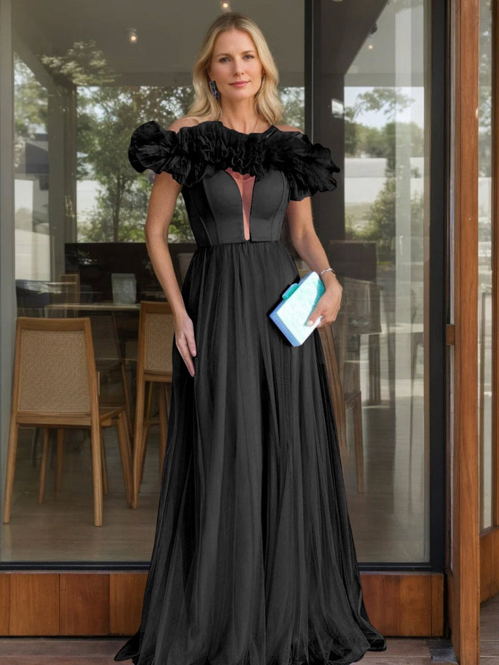 Robe de Soirée Trapèze/Princesse à Épaules Dénudées Sans Manches et Longueur Au Sol